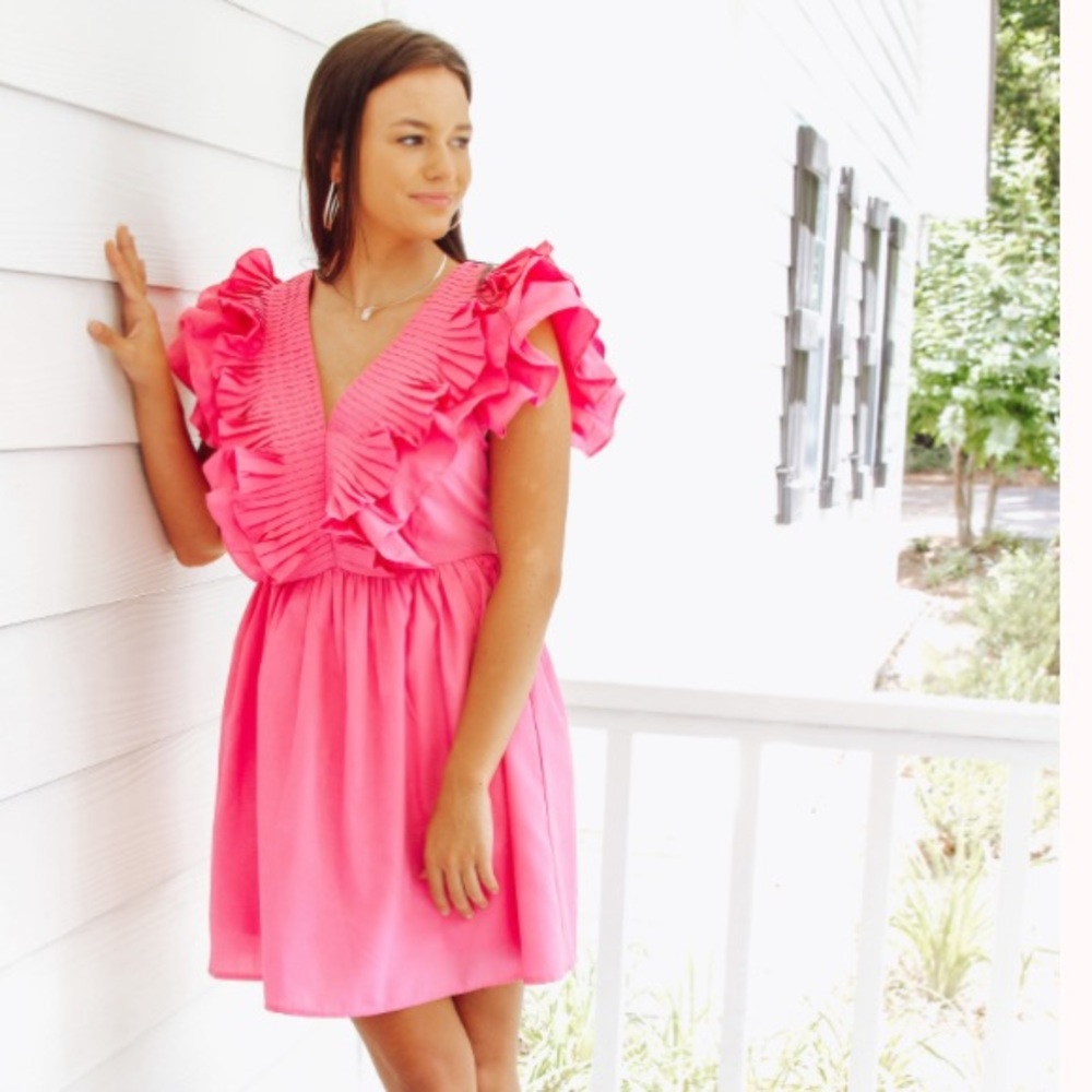 NWT Pink ruffle boutique dress size Large
